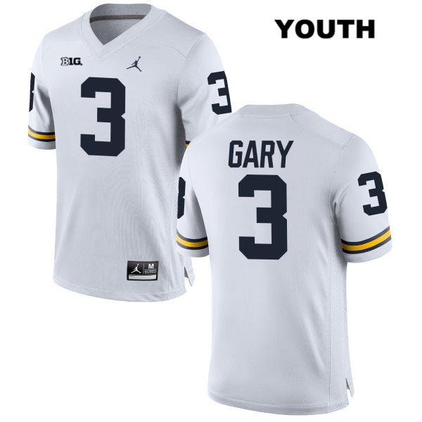 Youth NCAA Michigan Wolverines Rashan Gary #3 White Jordan Brand Authentic Stitched Football College Jersey DD25Y37GU